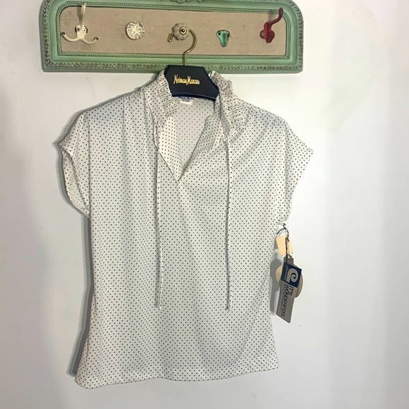 vintage Sleeveless V-neck ruffle collar polkadot blouse new plus size 14 new nwt - Picture 1 of 8